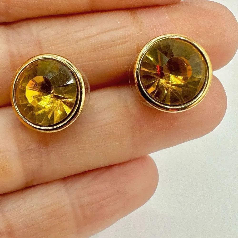 Gold tone yellow rhinestone post earrings
